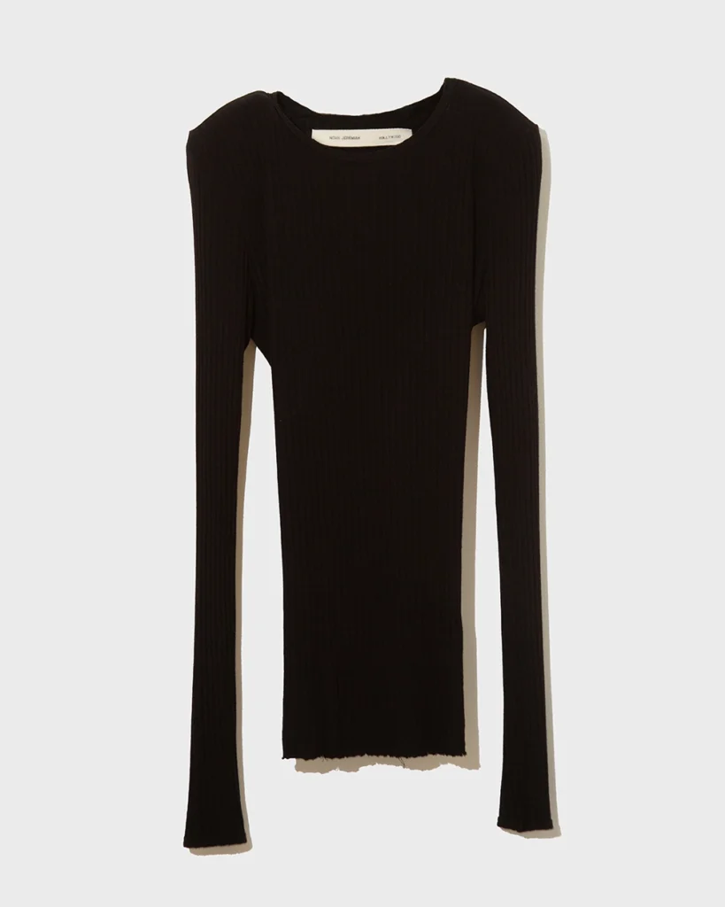 RIBBED SHOULDER PAD LONG SLEEVE DRESS front
